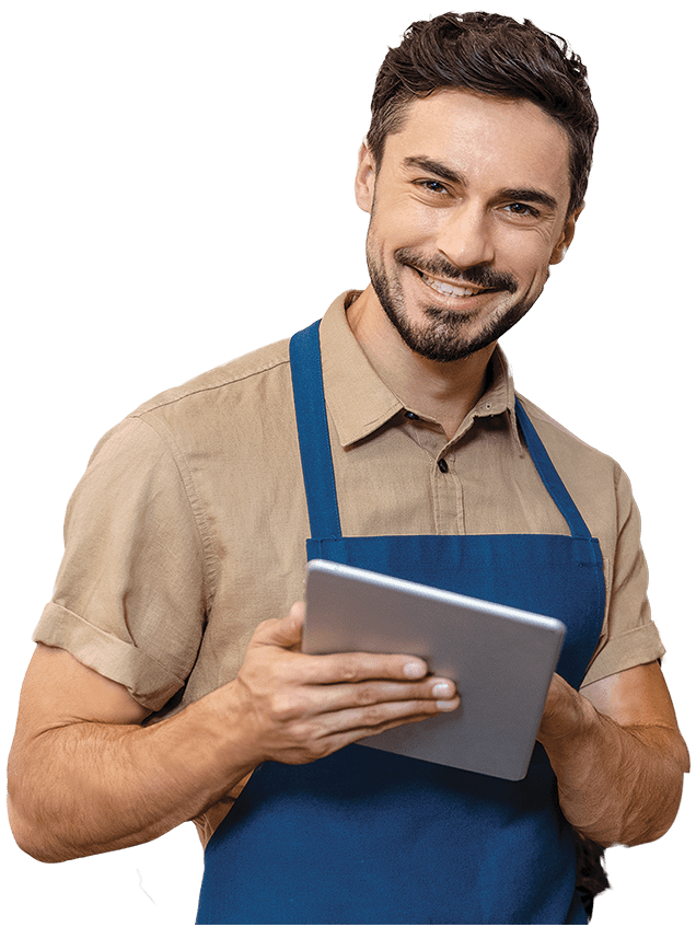 Flowershop attendant using iPad with eDynamo card reader for EMV and magstripe transactions