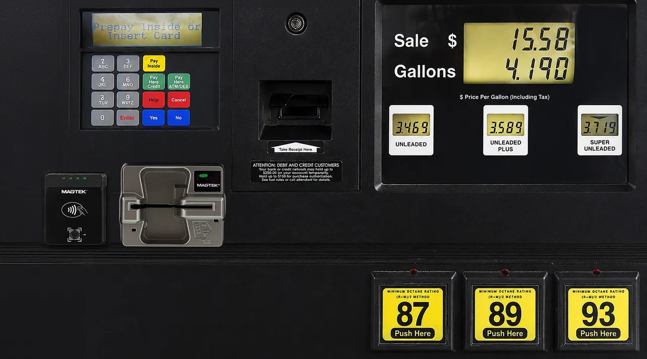 MagTek DynaFlex readers on a fuel dispenser at a gas station