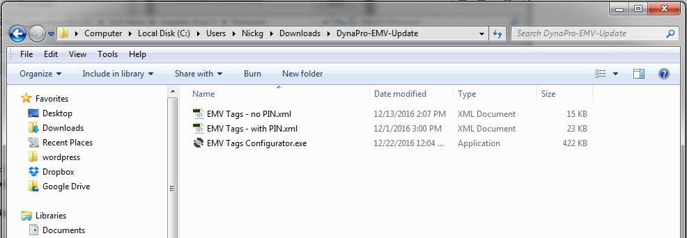 DynaPro EMV Tags folder contents