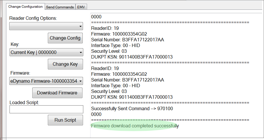 Firmware downloaded successfully.