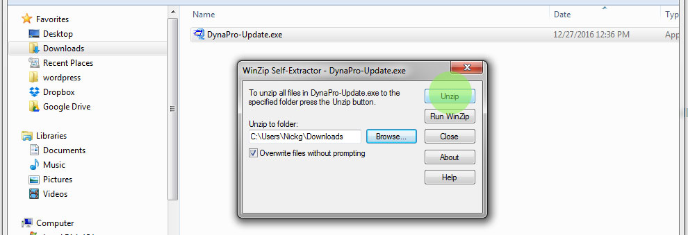 Unzip DynaPro Update Files.